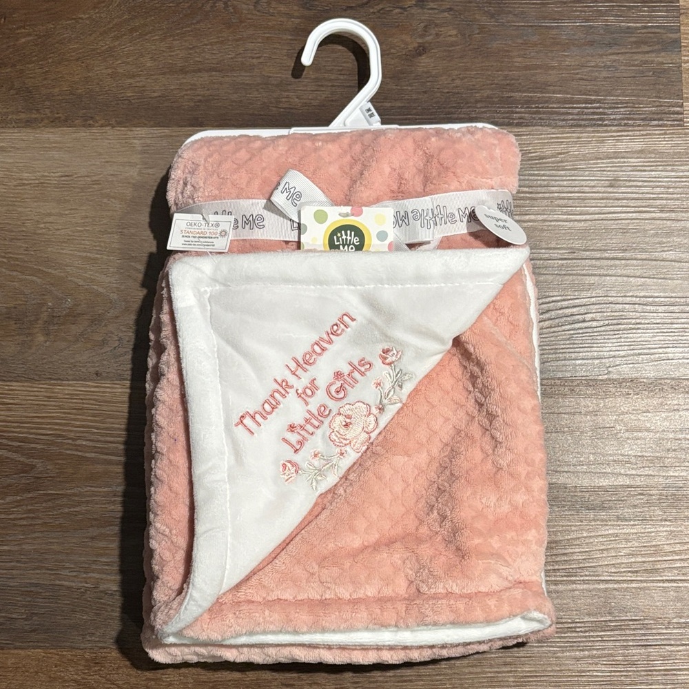 Little Me Coral and White Embroidered Baby Blanket